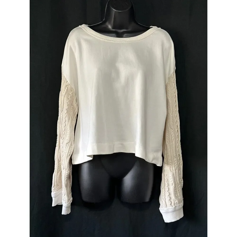 Pilcro Anthropologie NWT Crop Sweatshirt Cable Knit Sweater Sleeve Oversized XS
